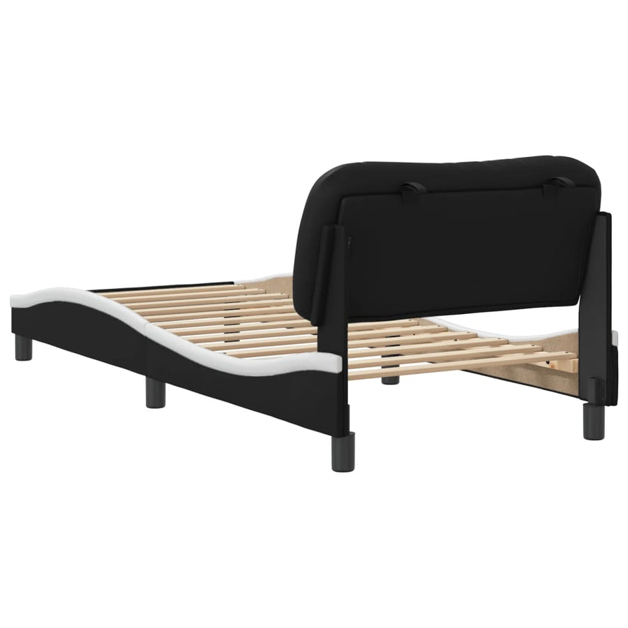 Bedframe Met Hoofdbord Kunstleer Zwart En Wit 80X200 Cm