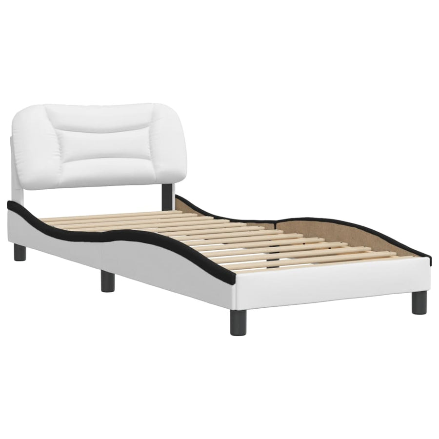 Bedframe Met Hoofdbord Kunstleer 80 x 200 cm Wit en zwart