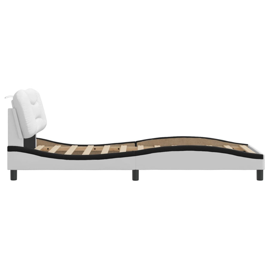 Bedframe Met Hoofdbord Kunstleer 80 x 200 cm Wit en zwart