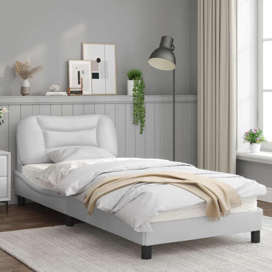 Bedframe Met Hoofdbord Kunstleer Wit 90X190 Cm