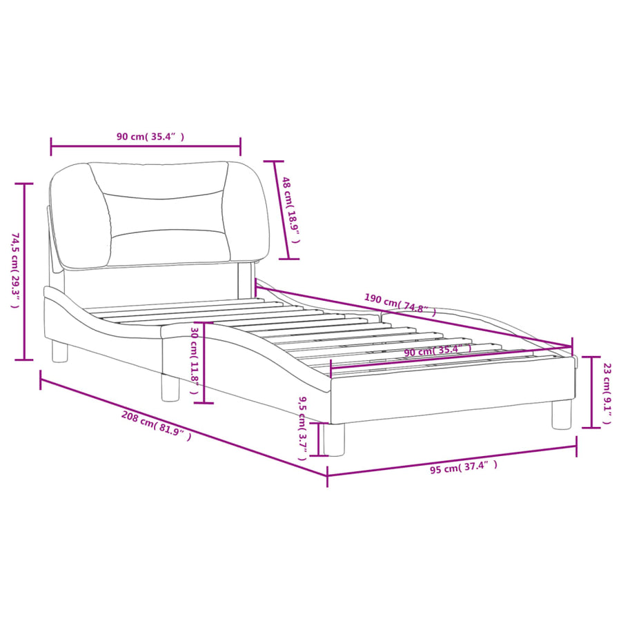 Bedframe Met Hoofdbord Kunstleer Wit 90X190 Cm