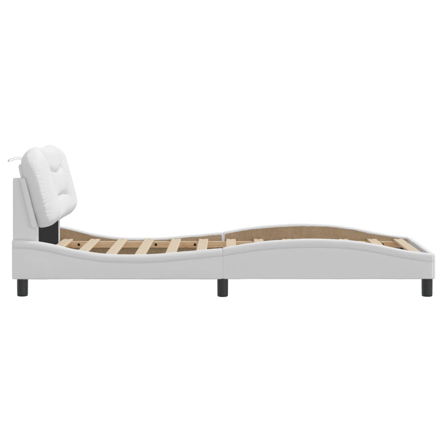 Bedframe Met Hoofdbord Kunstleer Wit 90X190 Cm