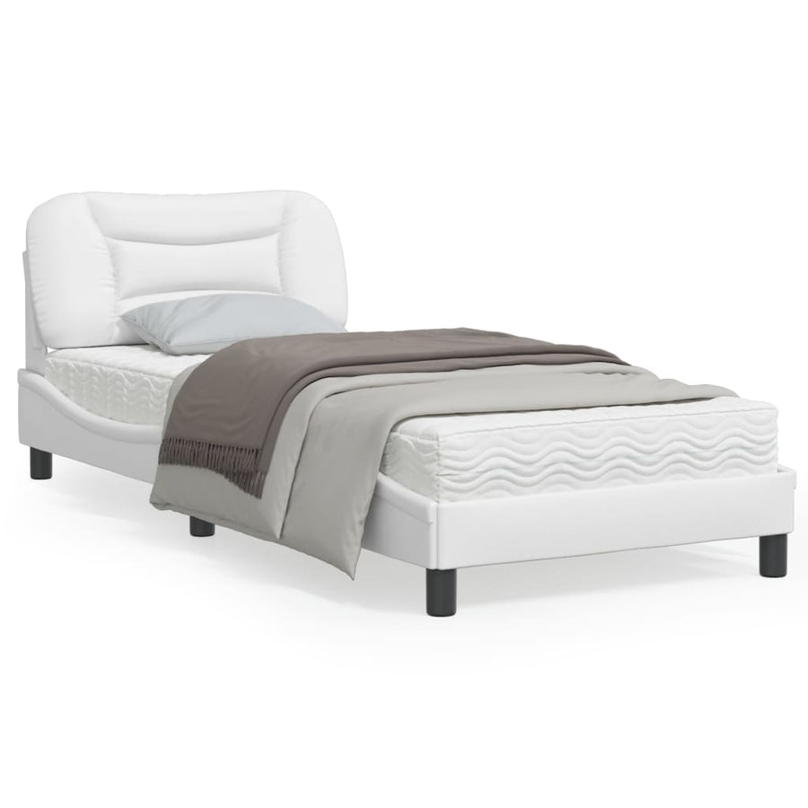 Bedframe Met Hoofdbord Kunstleer Wit 90X190 Cm