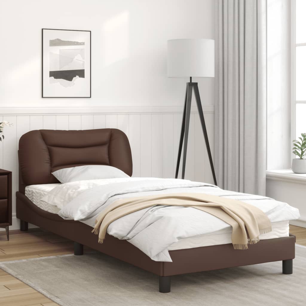 Bedframe Met Hoofdbord Kunstleer Bruin 90X190 Cm