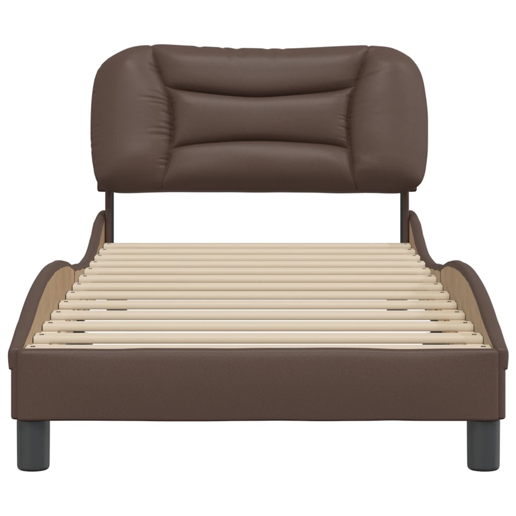 Bedframe Met Hoofdbord Kunstleer Bruin 90X190 Cm