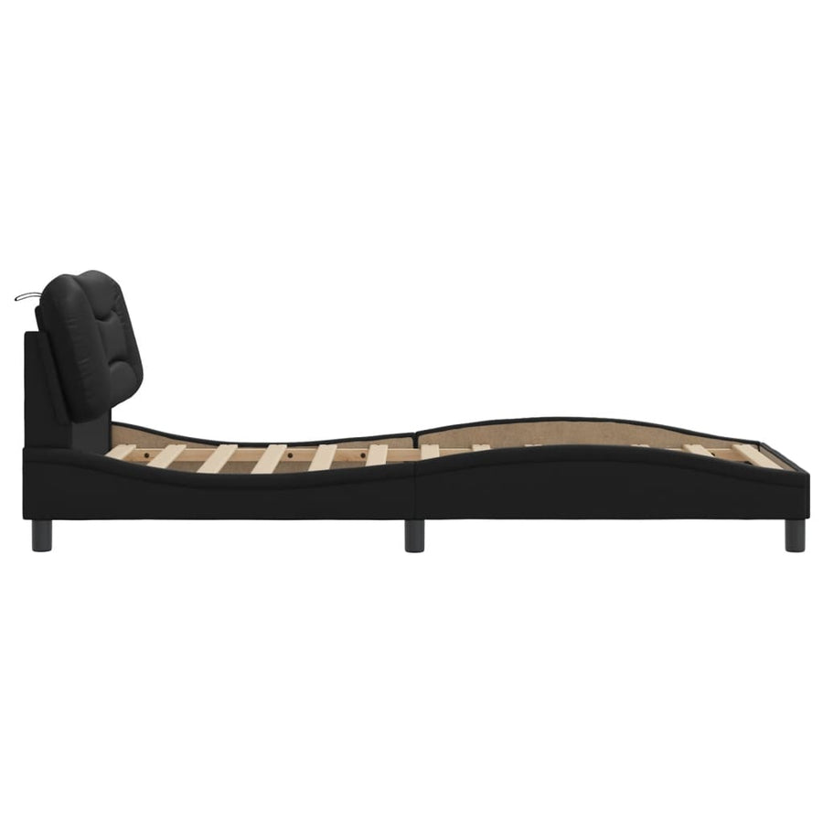 Bedframe Met Hoofdbord Kunstleer Zwart 90X200 Cm