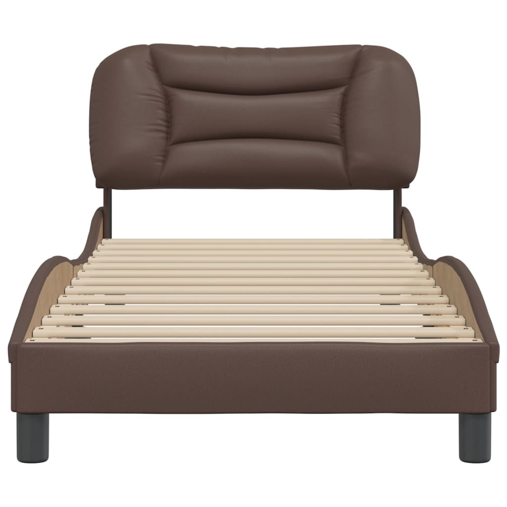 Bedframe Met Hoofdbord Kunstleer Bruin 90X200 Cm