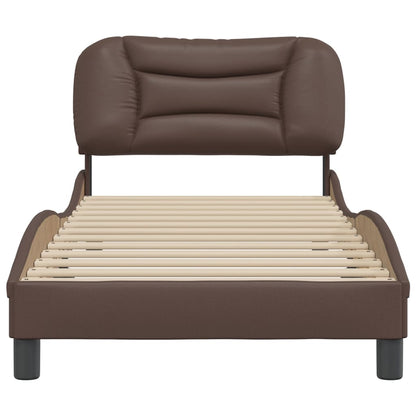 Bedframe Met Hoofdbord Kunstleer Bruin 90X200 Cm