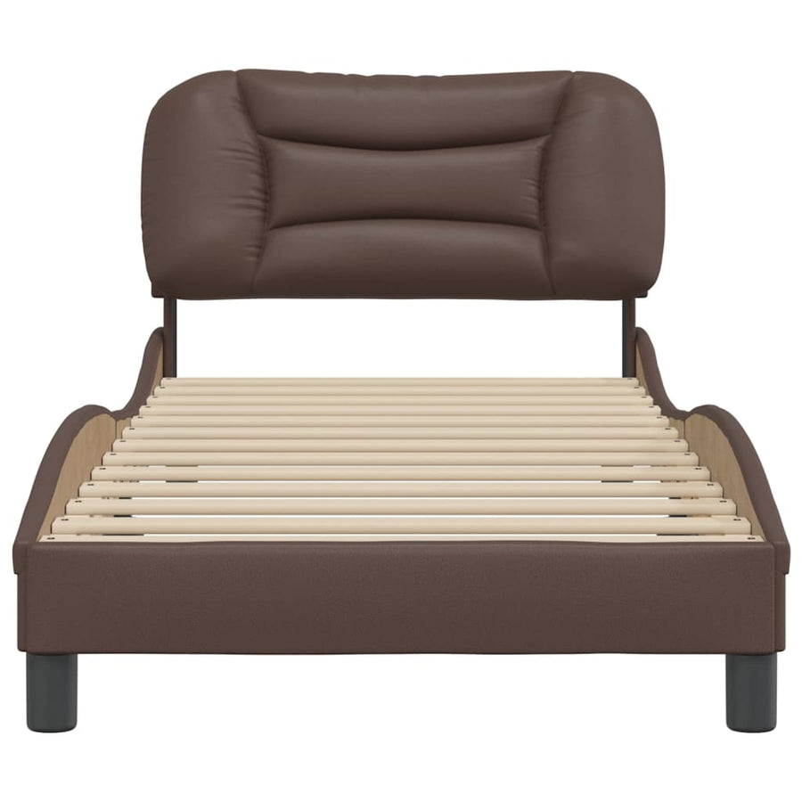 Bedframe Met Hoofdbord Kunstleer Bruin 90X200 Cm