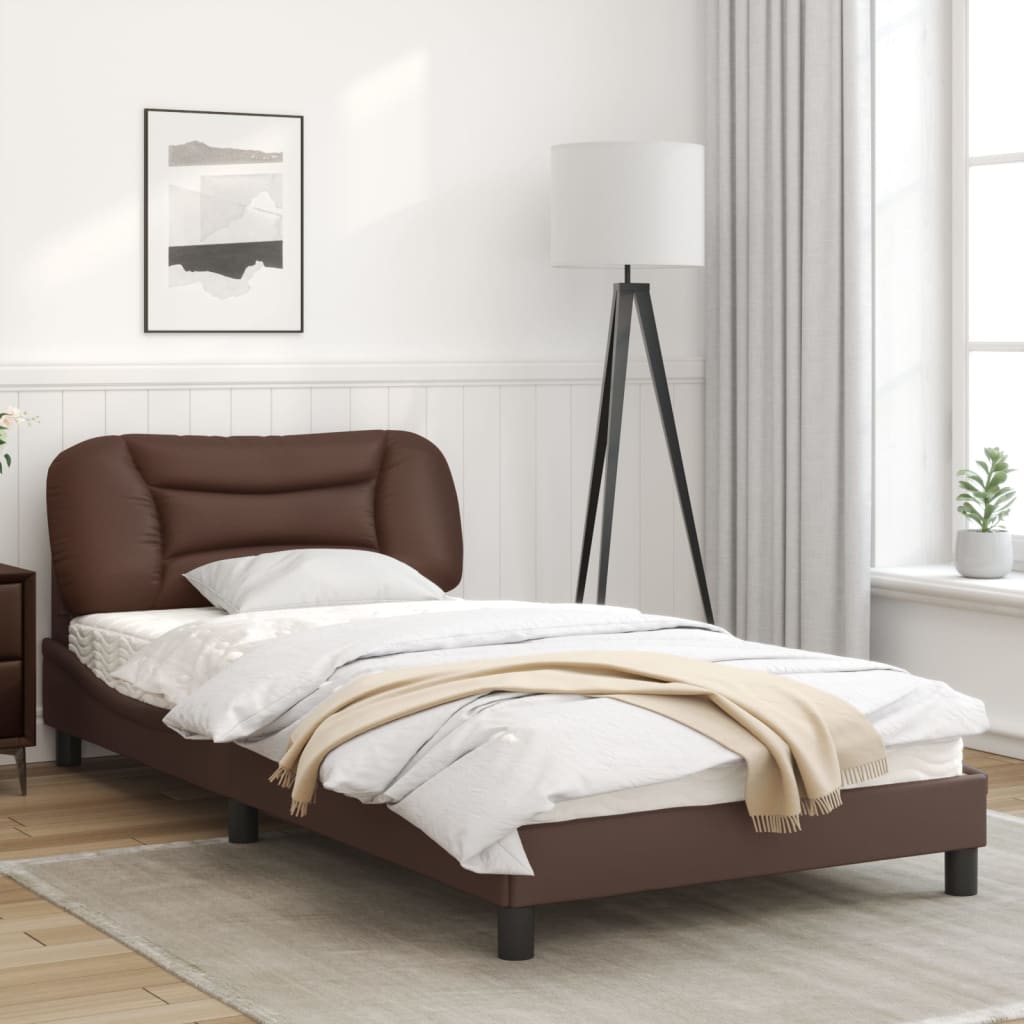 Bedframe Met Hoofdbord Kunstleer Bruin 100X200 Cm