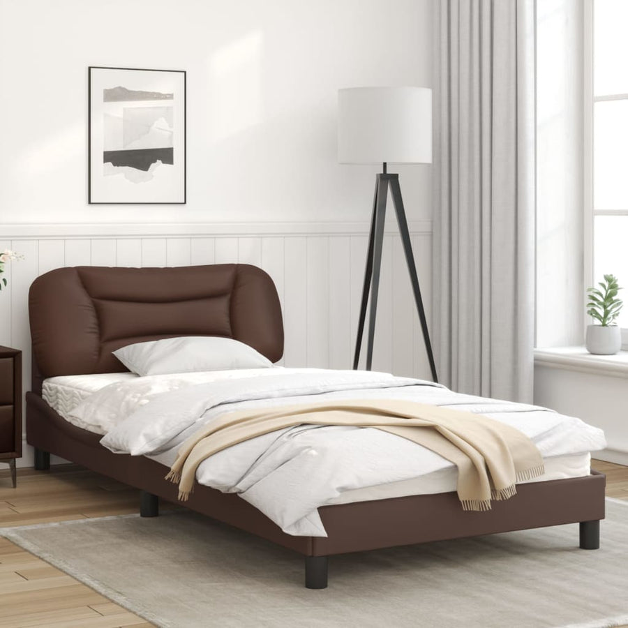 Bedframe Met Hoofdbord Kunstleer Bruin 100X200 Cm