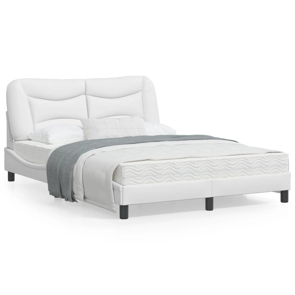 Bedframe Met Hoofdbord Kunstleer Wit 120X200 Cm