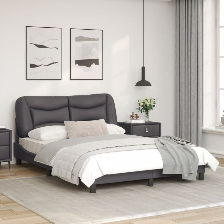 Bedframe Met Hoofdbord Kunstleer Grijs 120X200 Cm