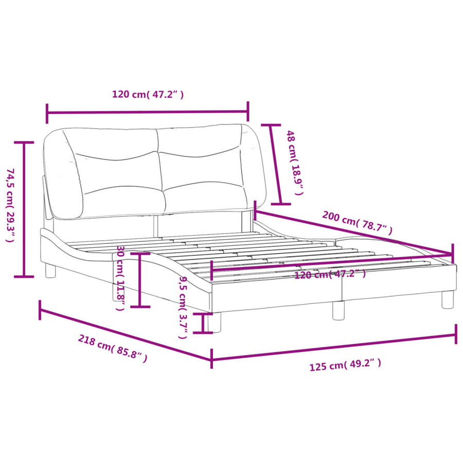 Bedframe Met Hoofdbord Kunstleer Grijs 120X200 Cm