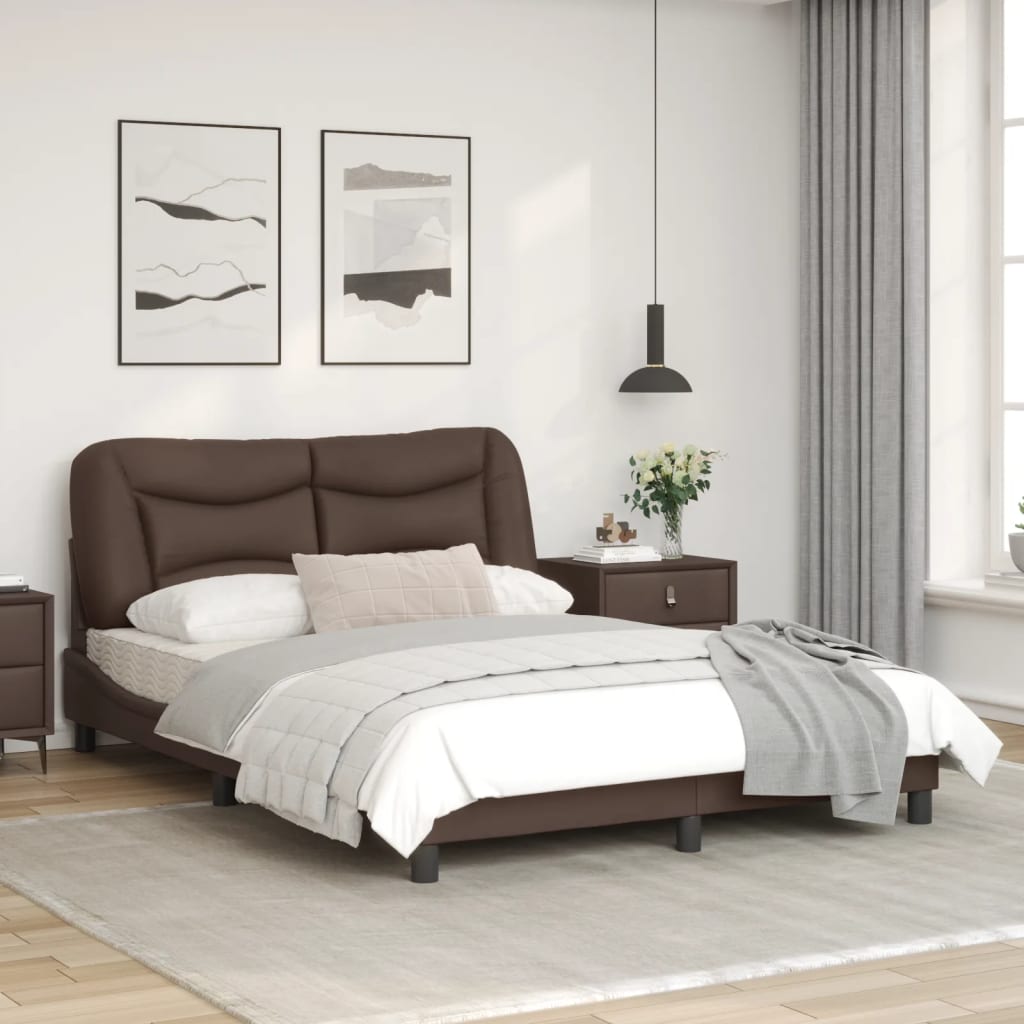 Bedframe Met Hoofdbord Kunstleer Bruin 140X190 Cm