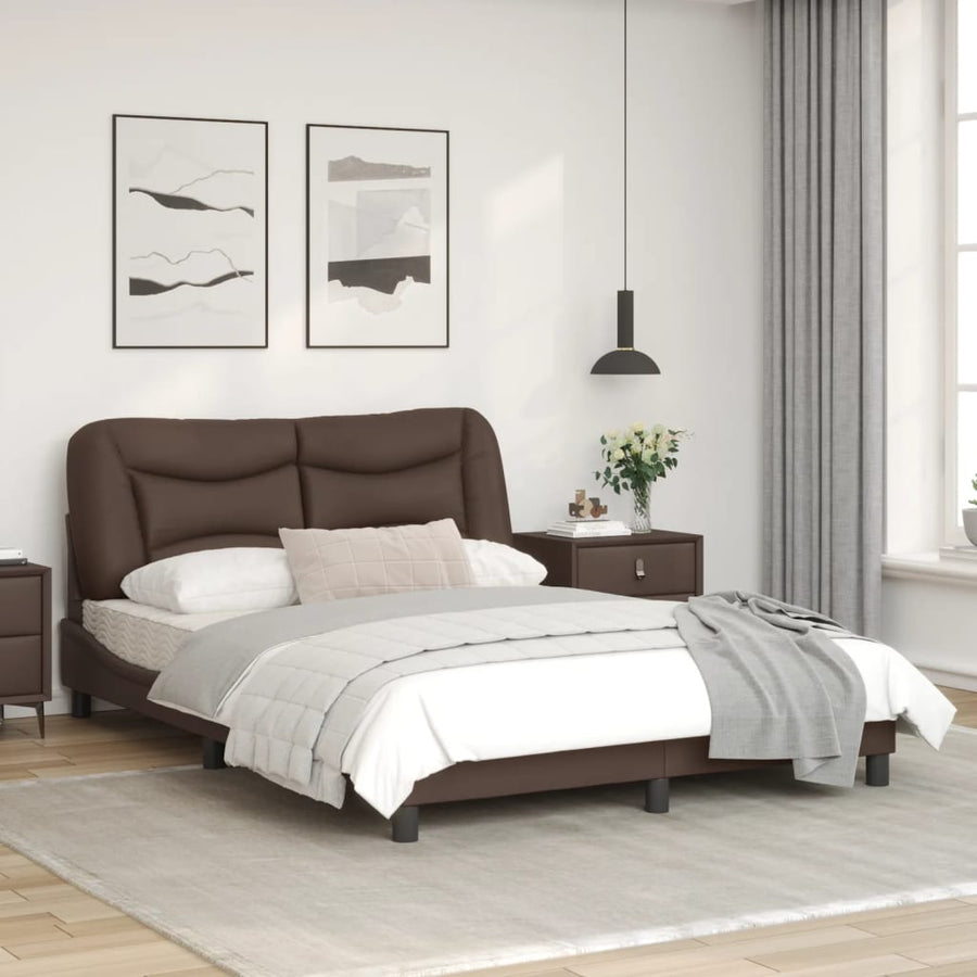 Bedframe Met Hoofdbord Kunstleer Bruin 140X190 Cm