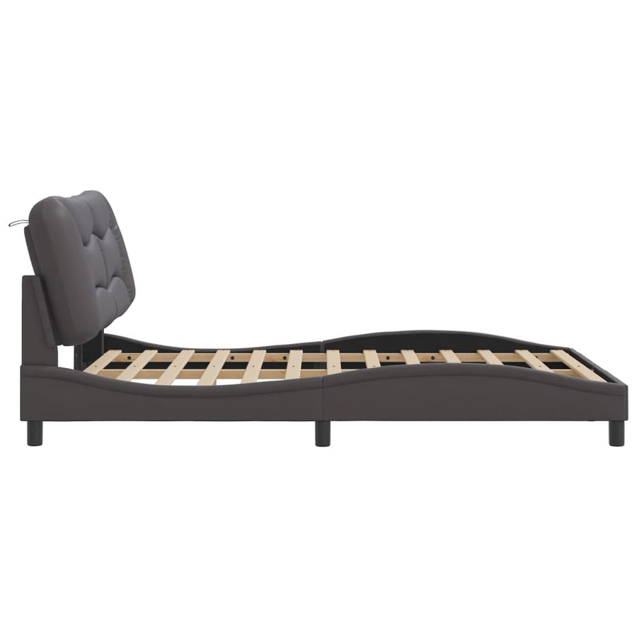 Bedframe Met Hoofdbord Kunstleer Grijs 140X190 Cm