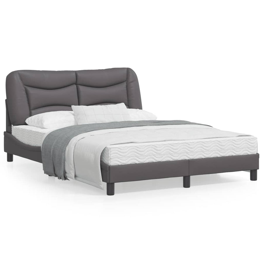 Bedframe Met Hoofdbord Kunstleer Grijs 140X190 Cm