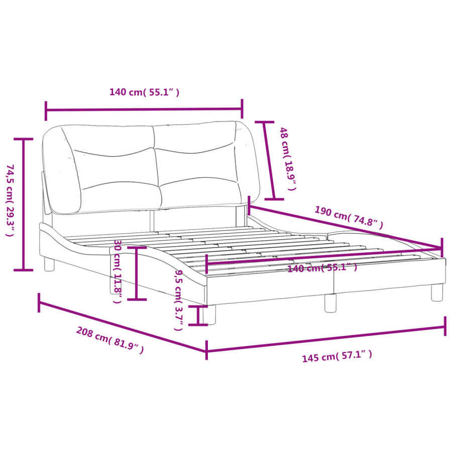 Bedframe Met Hoofdbord Kunstleer Cappucinnokleurig 140X190 Cm
