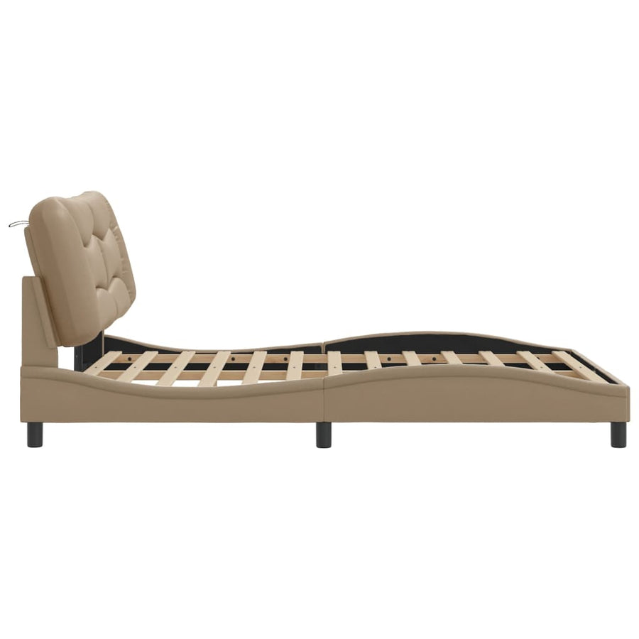 Bedframe Met Hoofdbord Kunstleer Cappucinnokleurig 140X190 Cm