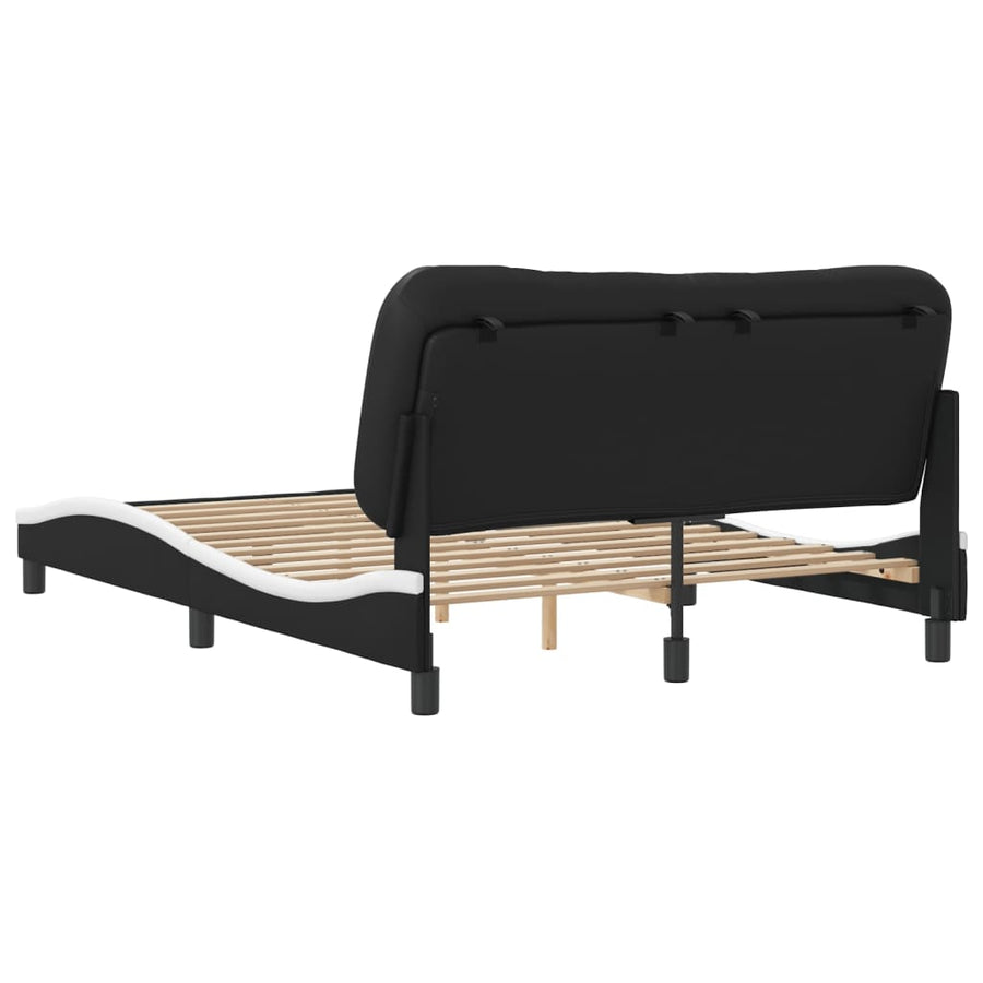 Bedframe Met Hoofdbord Kunstleer Zwart En Wit 140X190 Cm