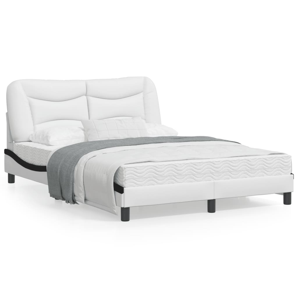 Bedframe Met Hoofdbord Kunstleer Wit En Zwart 140X190 Cm