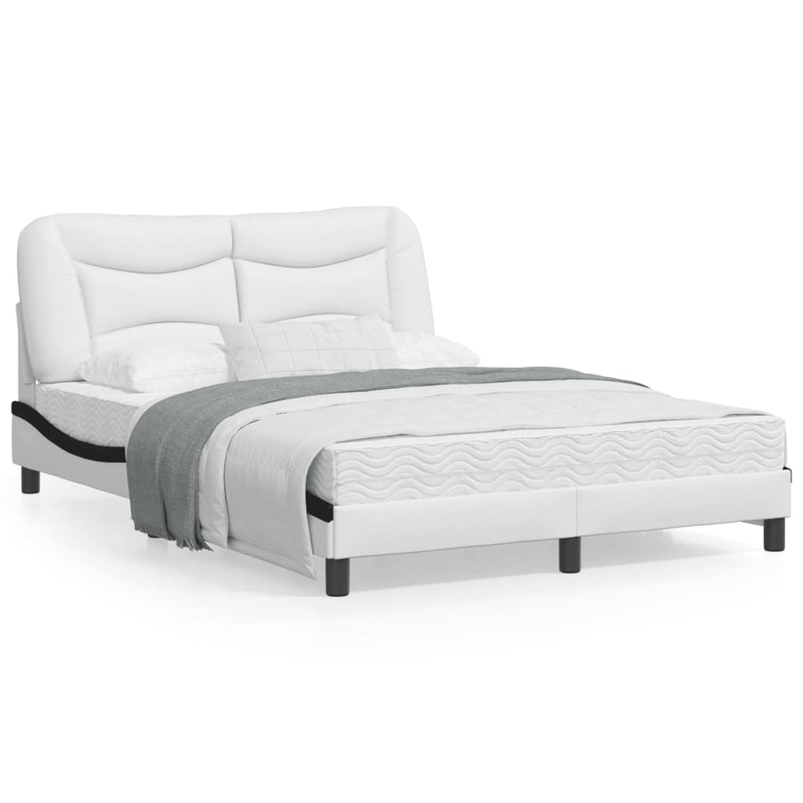 Bedframe Met Hoofdbord Kunstleer Wit En Zwart 140X190 Cm