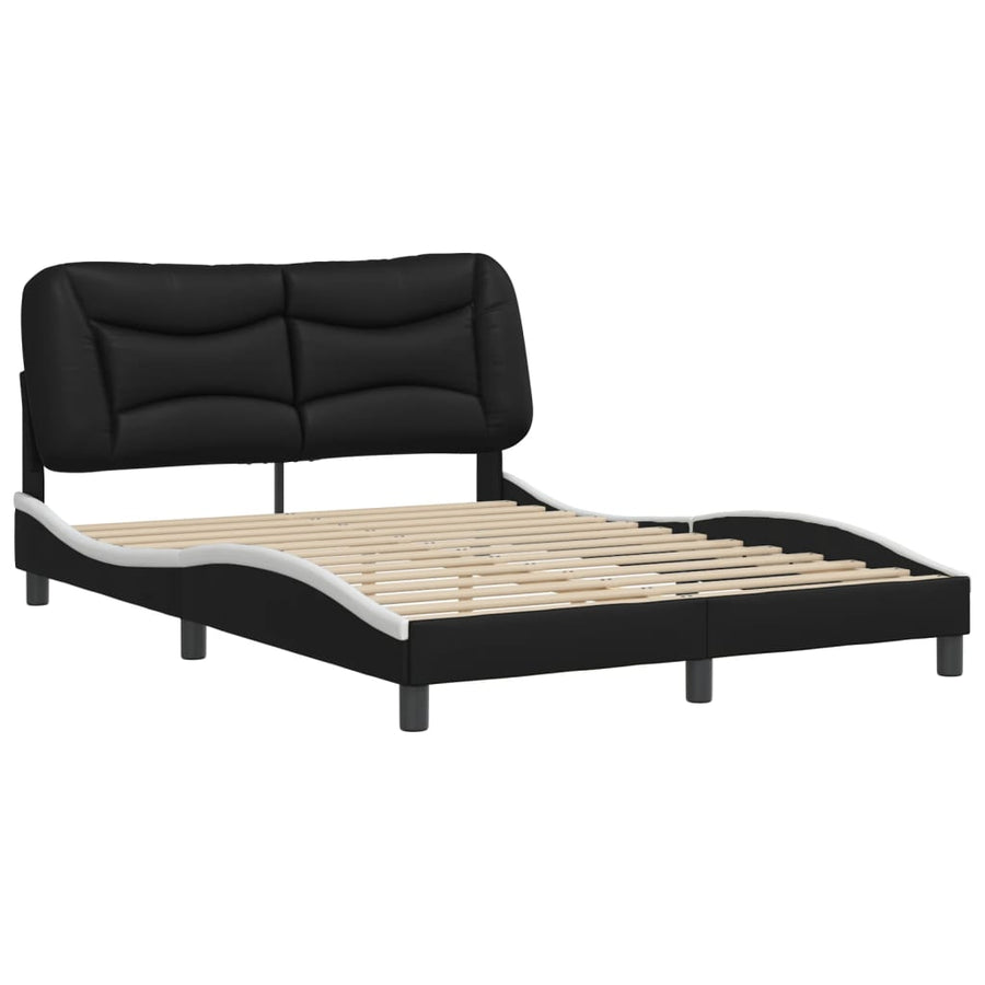 Bedframe Met Hoofdbord Kunstleer Zwart En Wit 140X200 Cm