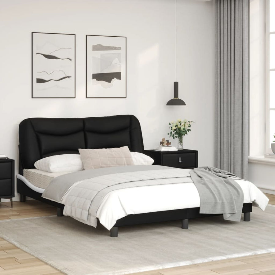 Bedframe Met Hoofdbord Kunstleer Zwart En Wit 140X200 Cm