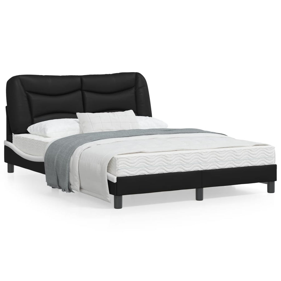 Bedframe Met Hoofdbord Kunstleer Zwart En Wit 140X200 Cm