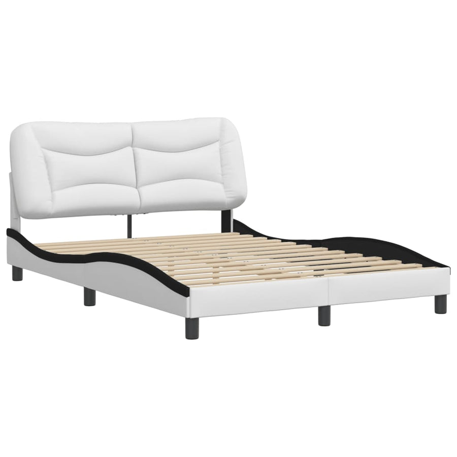 Bedframe Met Hoofdbord Kunstleer Zwart En Wit 140X200 Cm