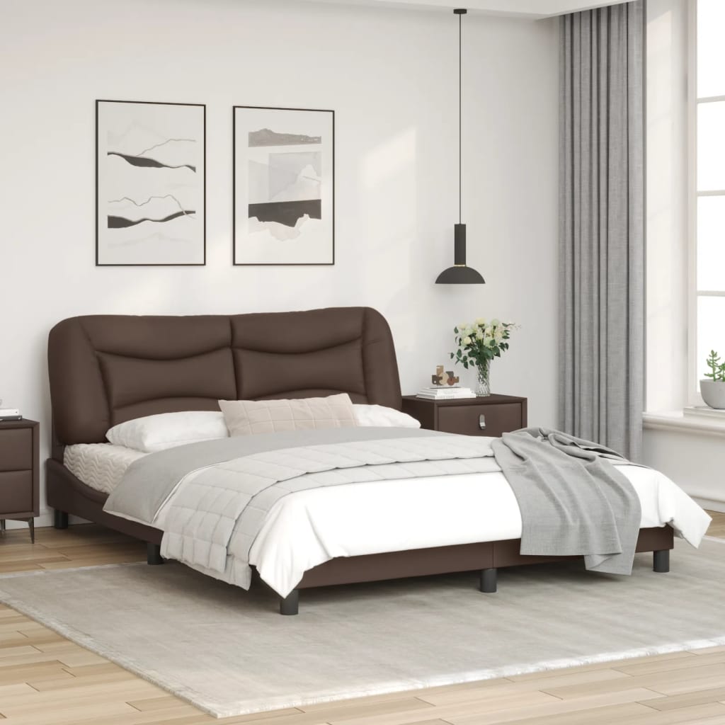 Bedframe Met Hoofdbord Kunstleer Bruin 160X200 Cm
