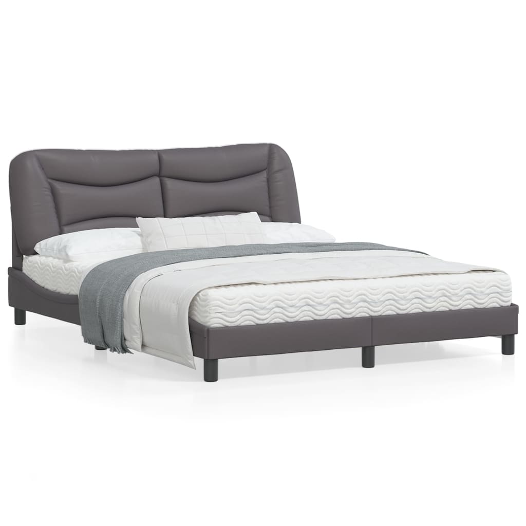 Bedframe Met Hoofdbord Kunstleer Grijs 160X200 Cm