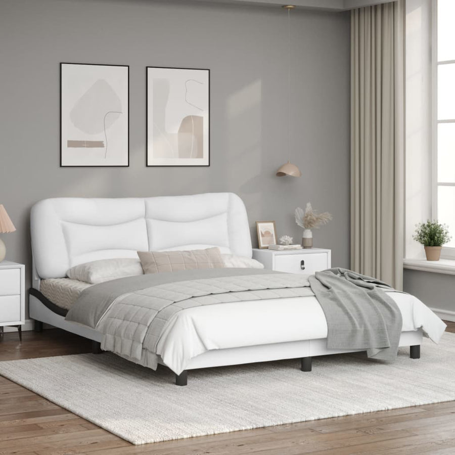 Bedframe Met Hoofdbord Kunstleer Zwart En Wit 160X200 Cm