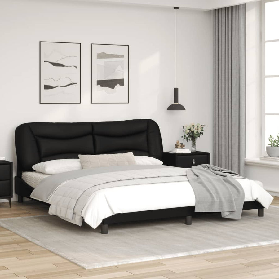 Bedframe Met Hoofdbord Kunstleer Zwart 180X200 Cm