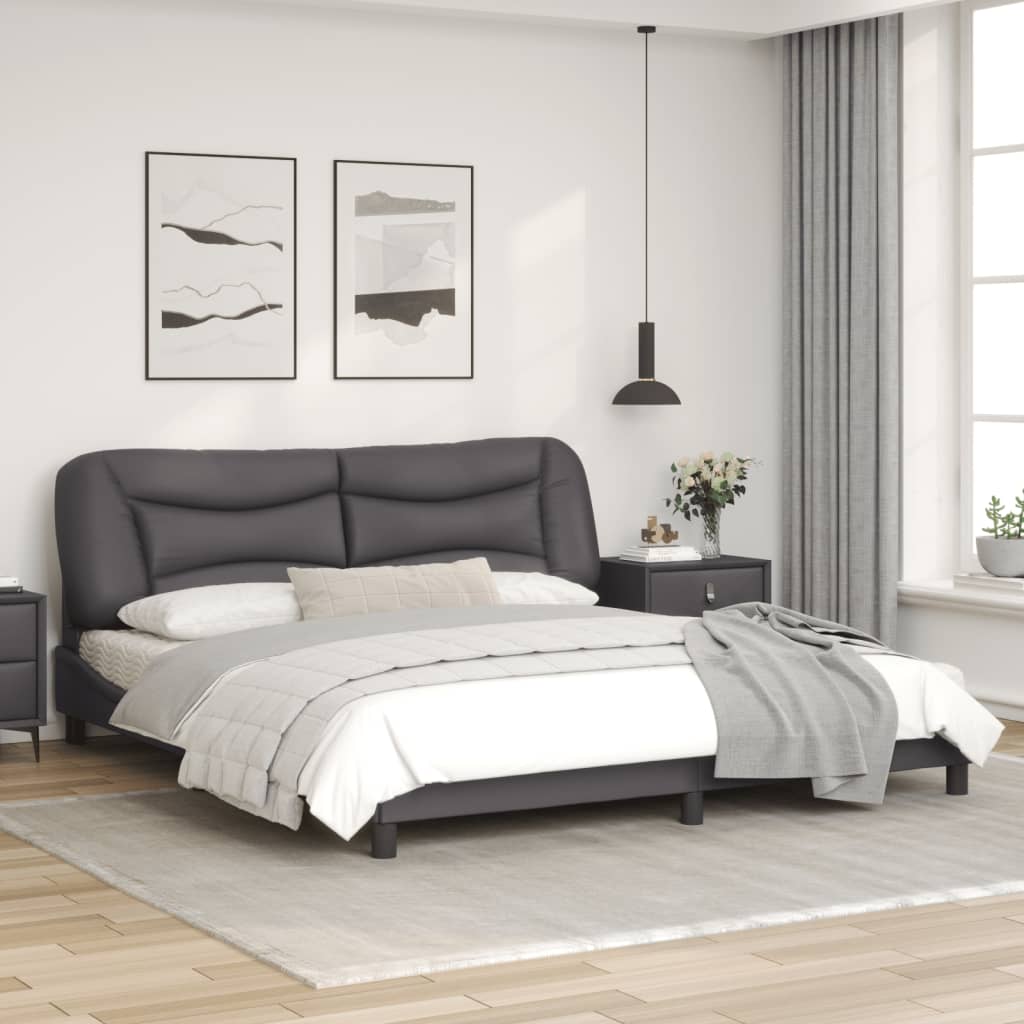 Bedframe Met Hoofdbord Kunstleer Grijs 180X200 Cm