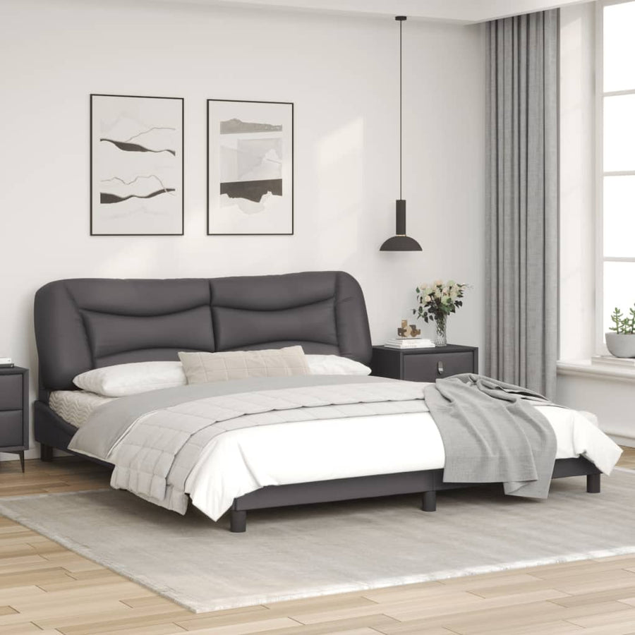 Bedframe Met Hoofdbord Kunstleer Grijs 180X200 Cm