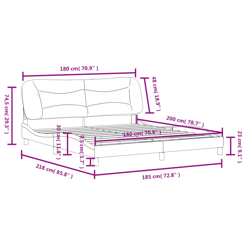 Bedframe Met Hoofdbord Kunstleer Grijs 180X200 Cm