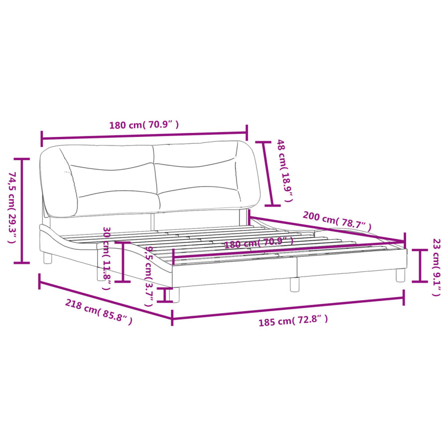 Bedframe Met Hoofdbord Kunstleer Grijs 180X200 Cm