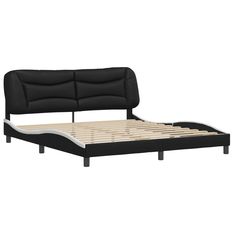 Bedframe Met Hoofdbord Kunstleer Zwart En Wit 180X200 Cm