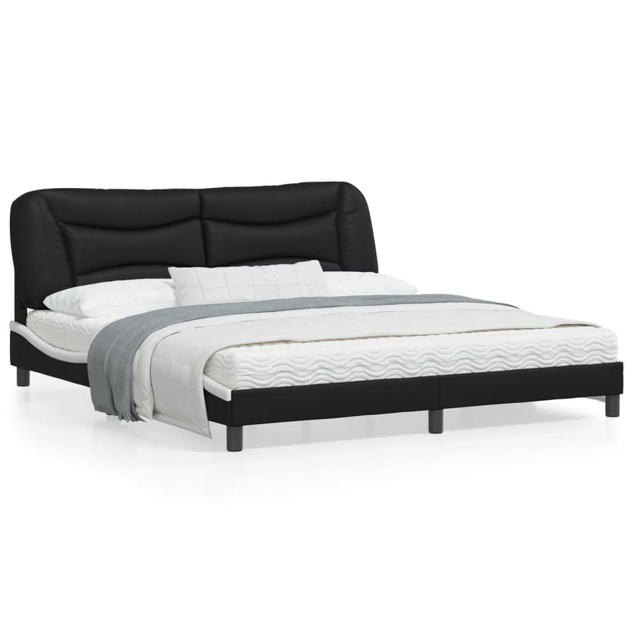Bedframe Met Hoofdbord Kunstleer Zwart En Wit 180X200 Cm