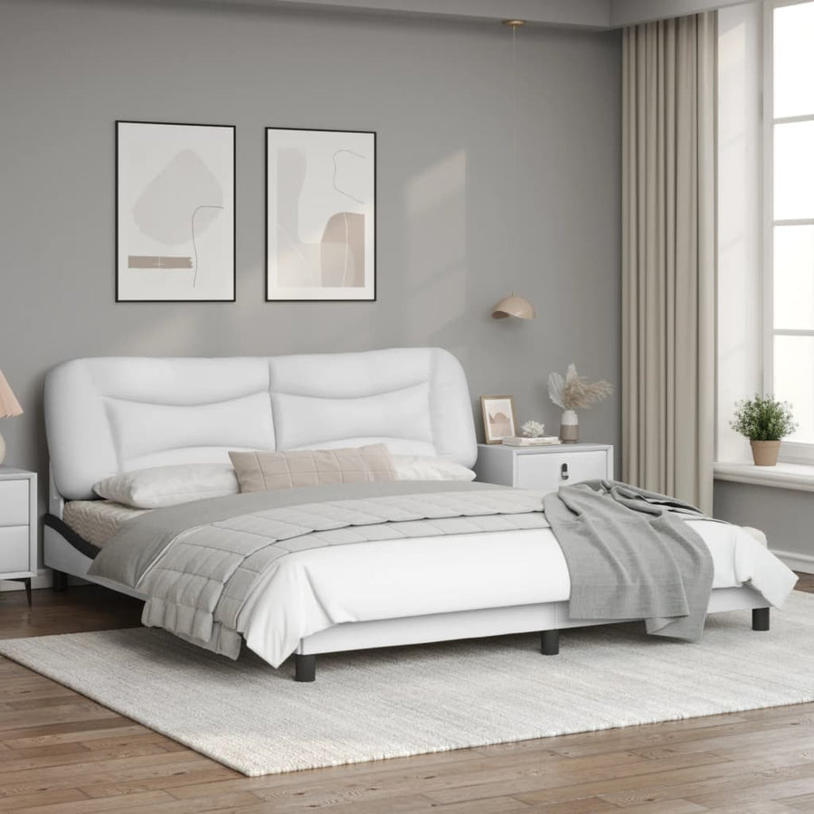 Bedframe Met Hoofdbord Kunstleer Wit En Zwart 180X200 Cm