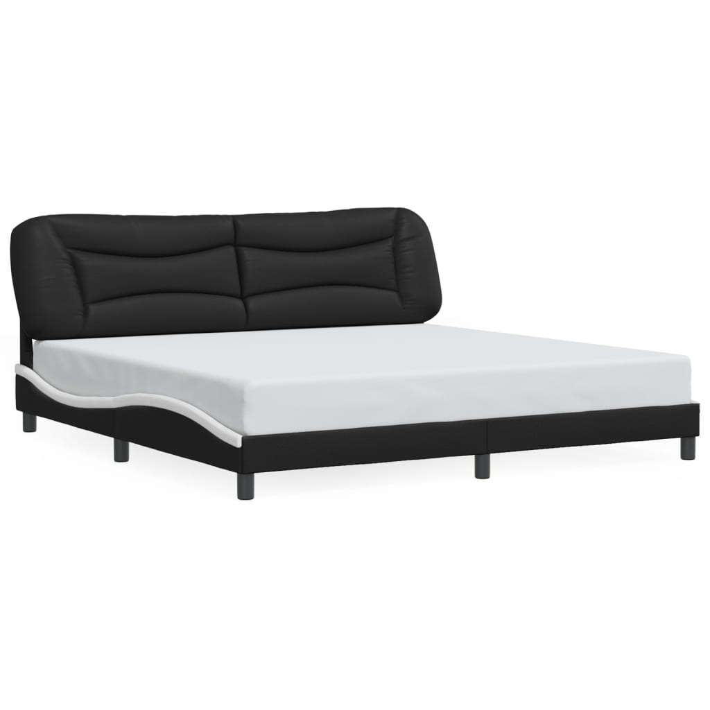 Bedframe Met Hoofdbord Kunstleer 200 x 200 cm Zwart en wit
