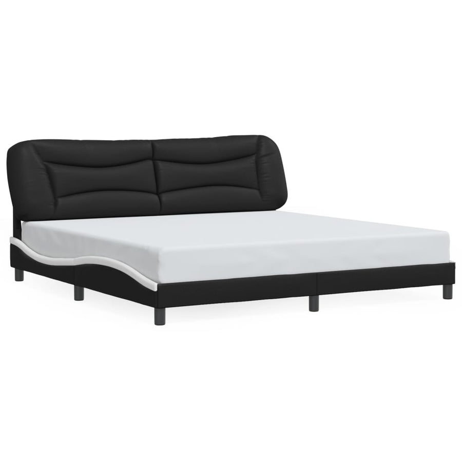 Bedframe Met Hoofdbord Kunstleer 200 x 200 cm Zwart en wit