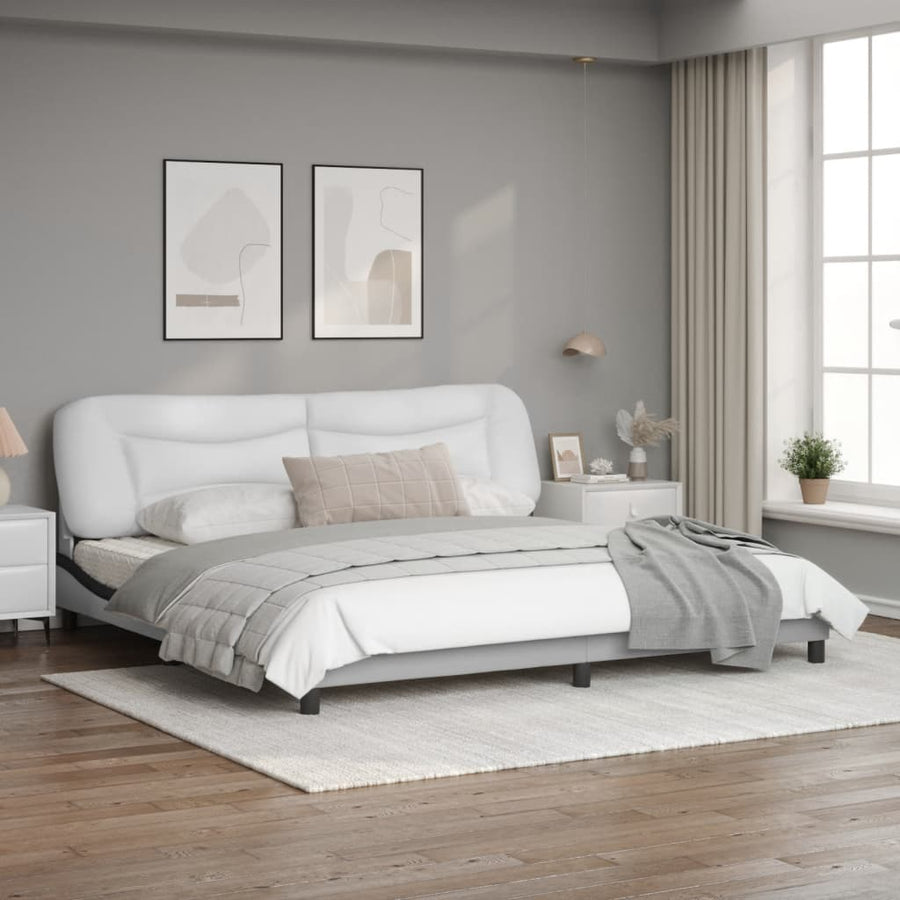 Bedframe Met Hoofdbord Kunstleer Wit En Zwart 200X200 Cm