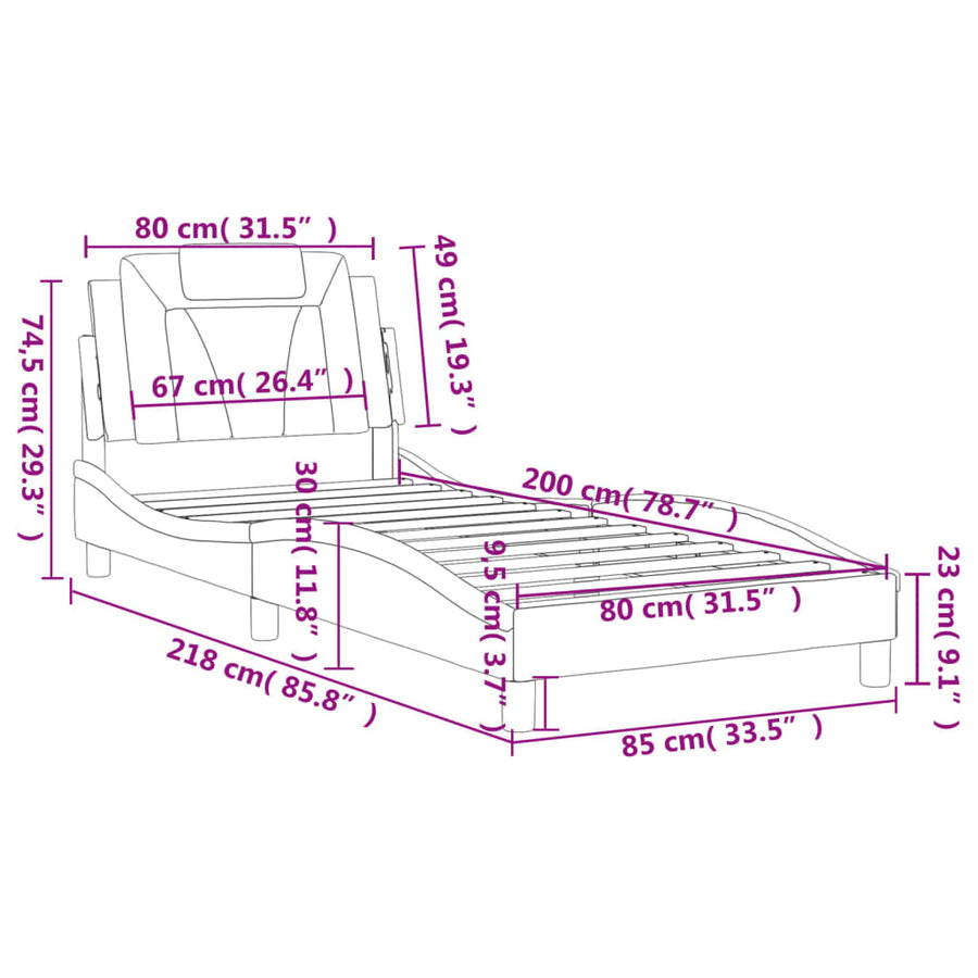 Bedframe Met Hoofdbord Kunstleer Zwart 80X200 Cm