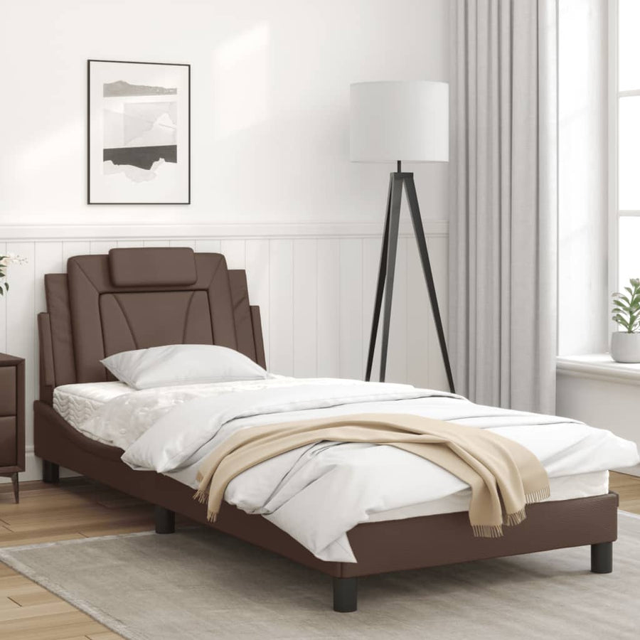 Bedframe Met Hoofdbord Kunstleer Bruin 80X200 Cm