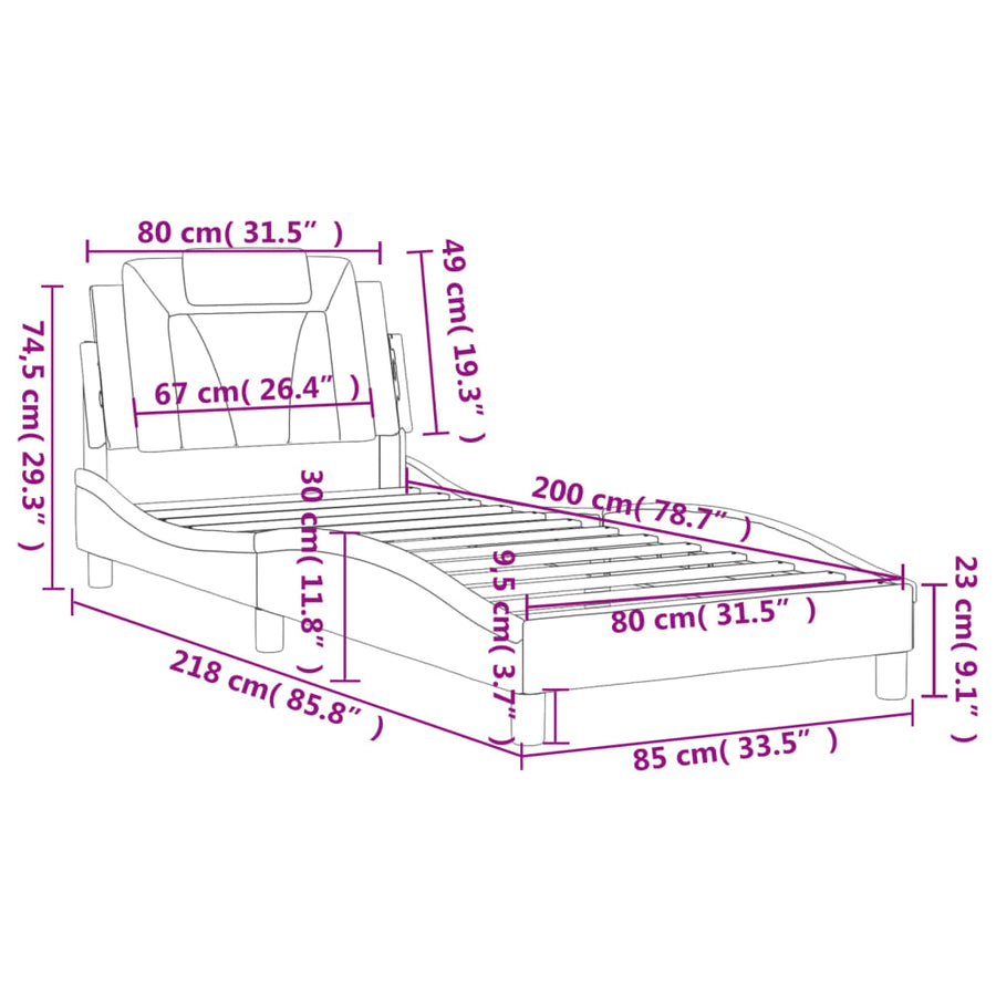 Bedframe Met Hoofdbord Kunstleer Bruin 80X200 Cm