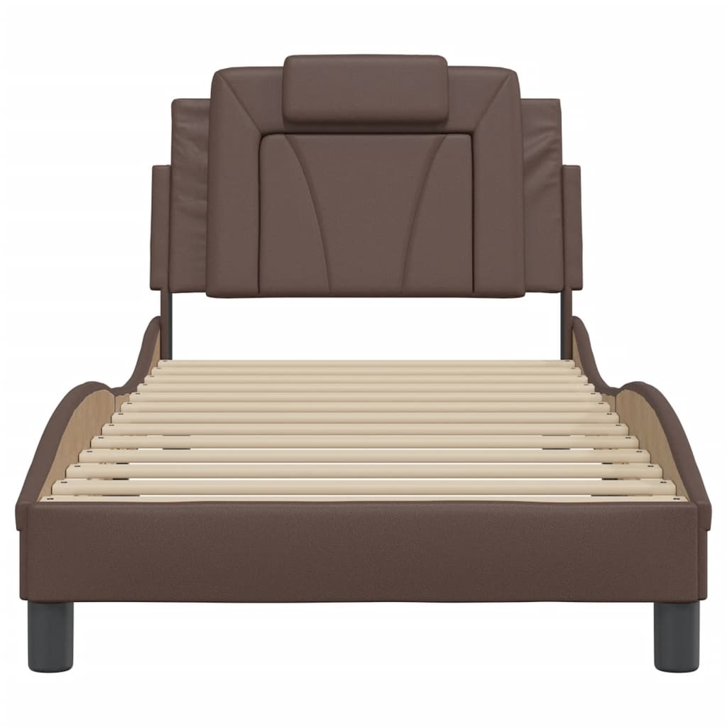 Bedframe Met Hoofdbord Kunstleer Bruin 80X200 Cm