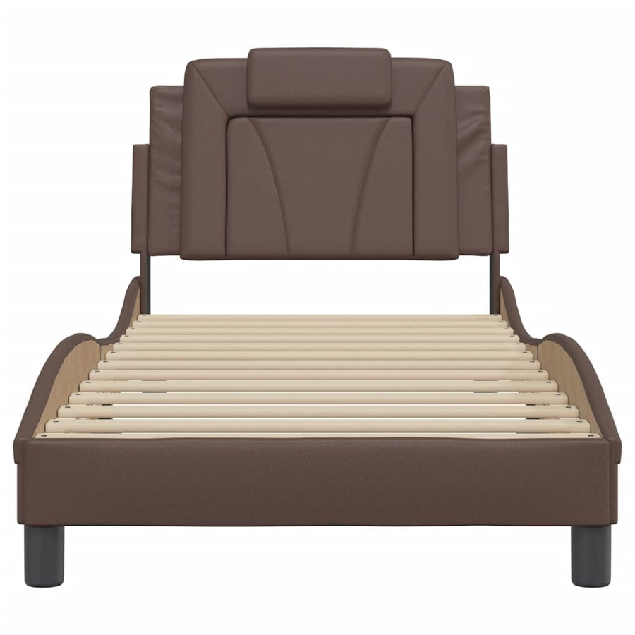 Bedframe Met Hoofdbord Kunstleer Bruin 80X200 Cm